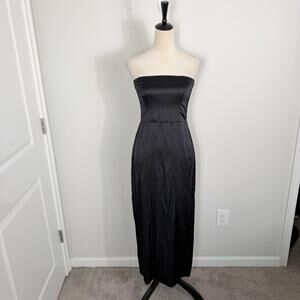 Abercrombie & Fitch Strapless Black Satin Midi Dress